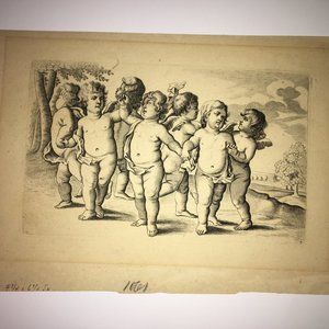Putti Angels Pair of Antiquities Engraved Prints
